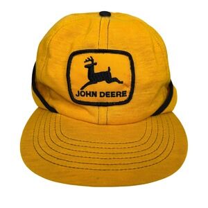 Vintage John Deere Swingster Yellow Trapper Hat Winter Ear Flap Cap USA Made XL
